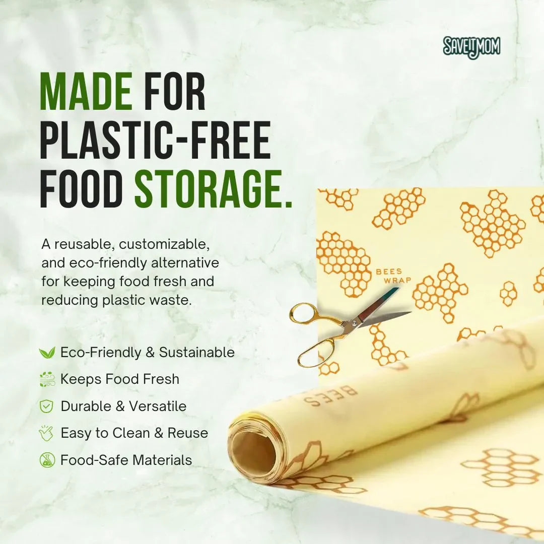 Eco-friendly SaveItMom™ Beeswax Wrap Rolls for sustainable food storage, made from natural beeswax and cotton