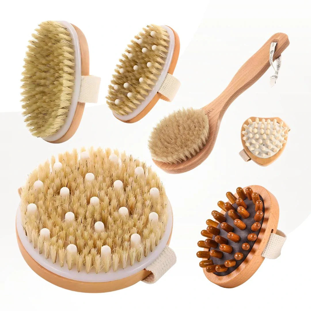 SaveItMom Natural Bristle Body Brushes, eco-friendly dry brushing set for exfoliation